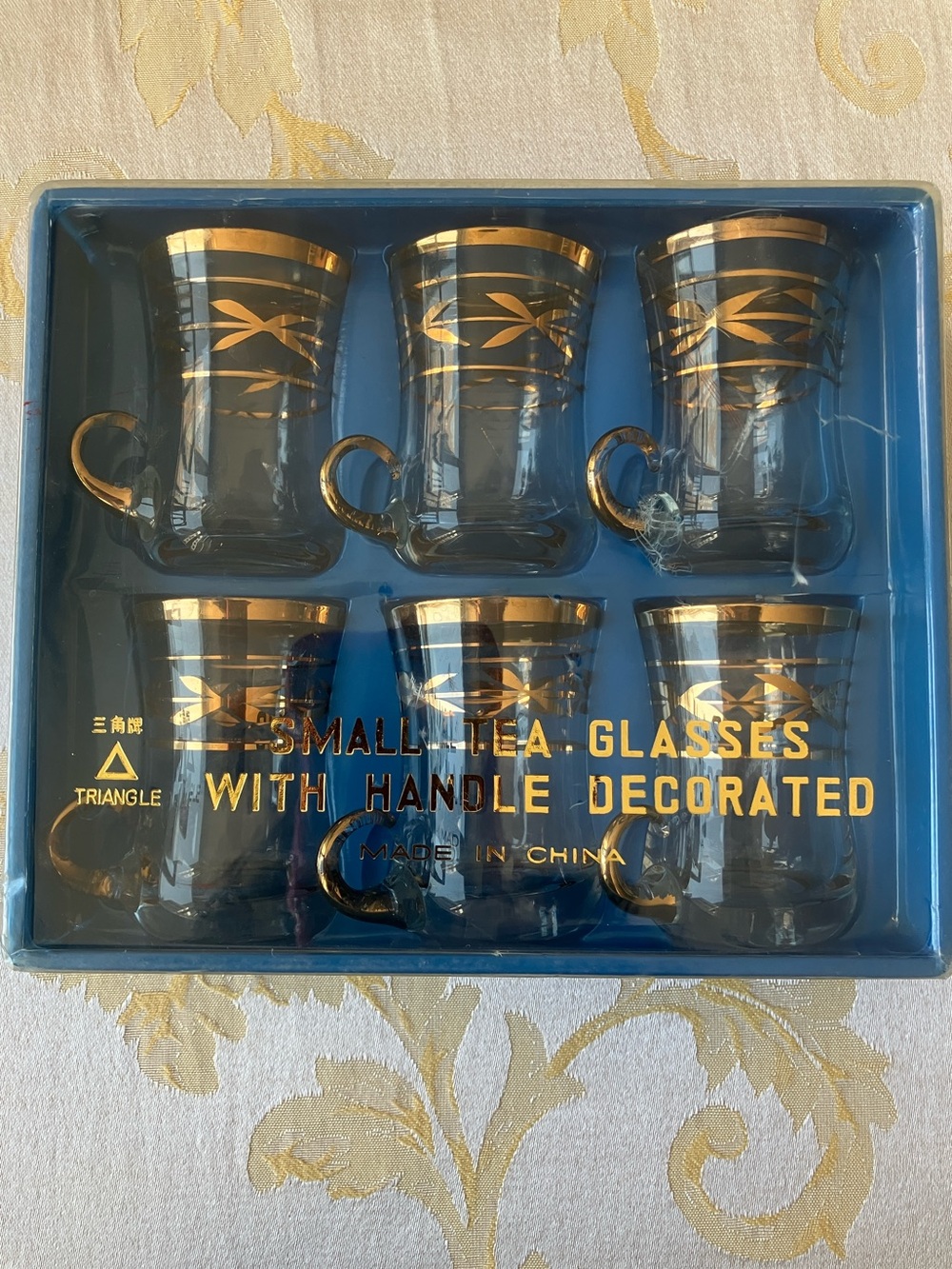 Vintage Moroccan Style Tea Glasses with Gold Trim and Handles - Set of 6